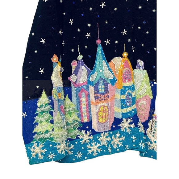 Design Options Sweater Philip Jane Gordon Cardigan Black w Winter Scene XL - Picture 2 of 14